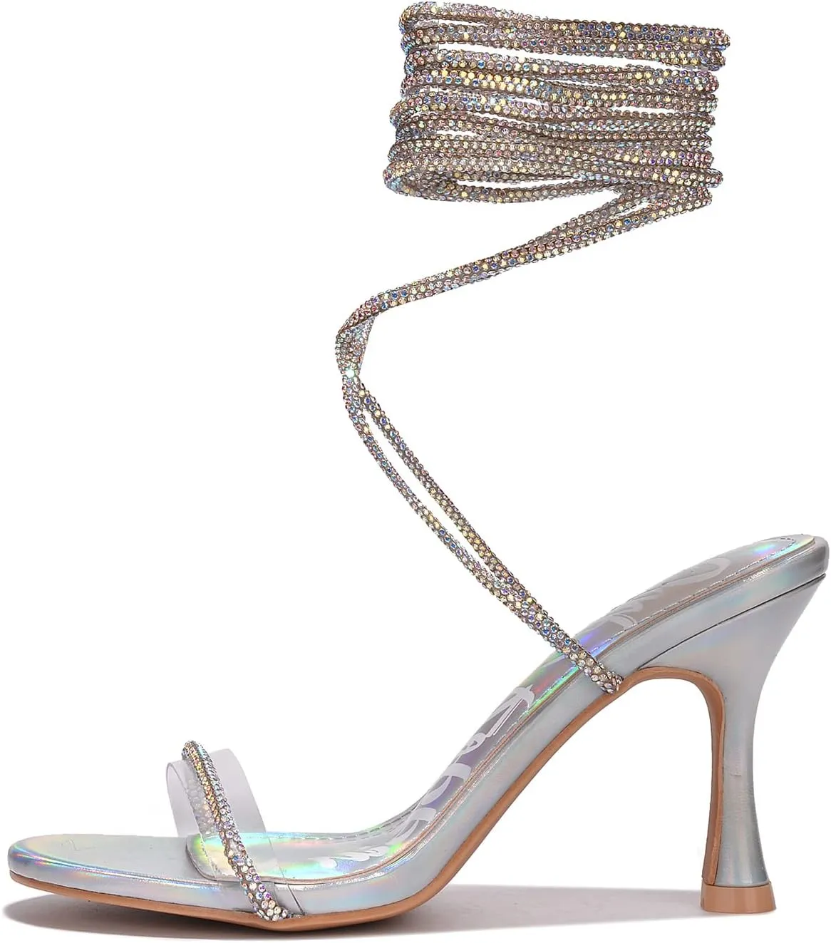 Cape Robbin Women's Strappy Heeled Sandals - Lace-Up Stiletto Heels with Rhinestone Embellishment (Lurex)