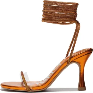 Cape Robbin Women's Strappy Heeled Sandals - Lace-Up Stiletto Heels with Rhinestone Embellishment (Lurex)