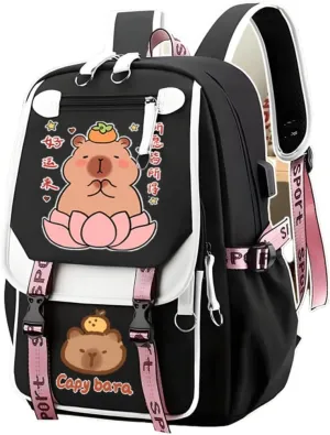Capybara Print Backpack Gift for Women Polyester Bag Print Travel Bags Stylish Laptop Large Capacity Canvas Bag (Style J)