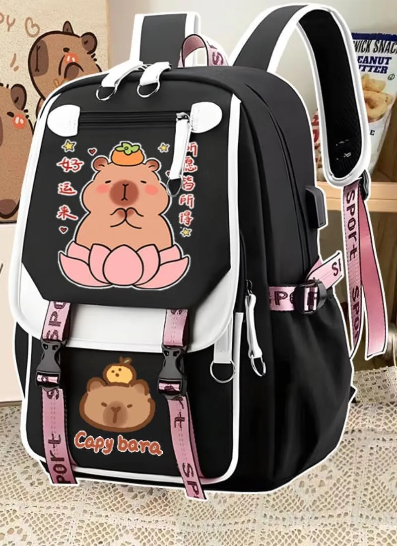 Capybara Print Backpack Gift for Women Polyester Bag Print Travel Bags Stylish Laptop Large Capacity Canvas Bag (Style J)