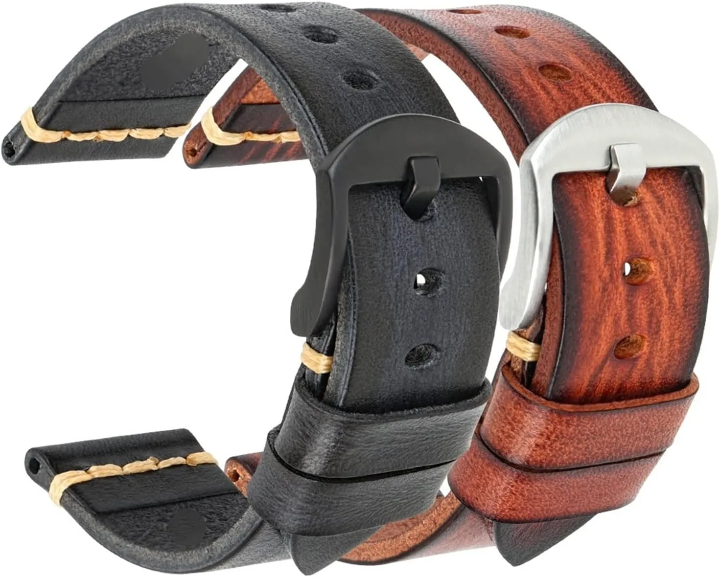 CAREG Handmade Watch Band 20mm 22mm Cow Leather Watch Strap Vintage Watchband With Stainless Steel Buckle Compatible With Panerai Fossil Durable