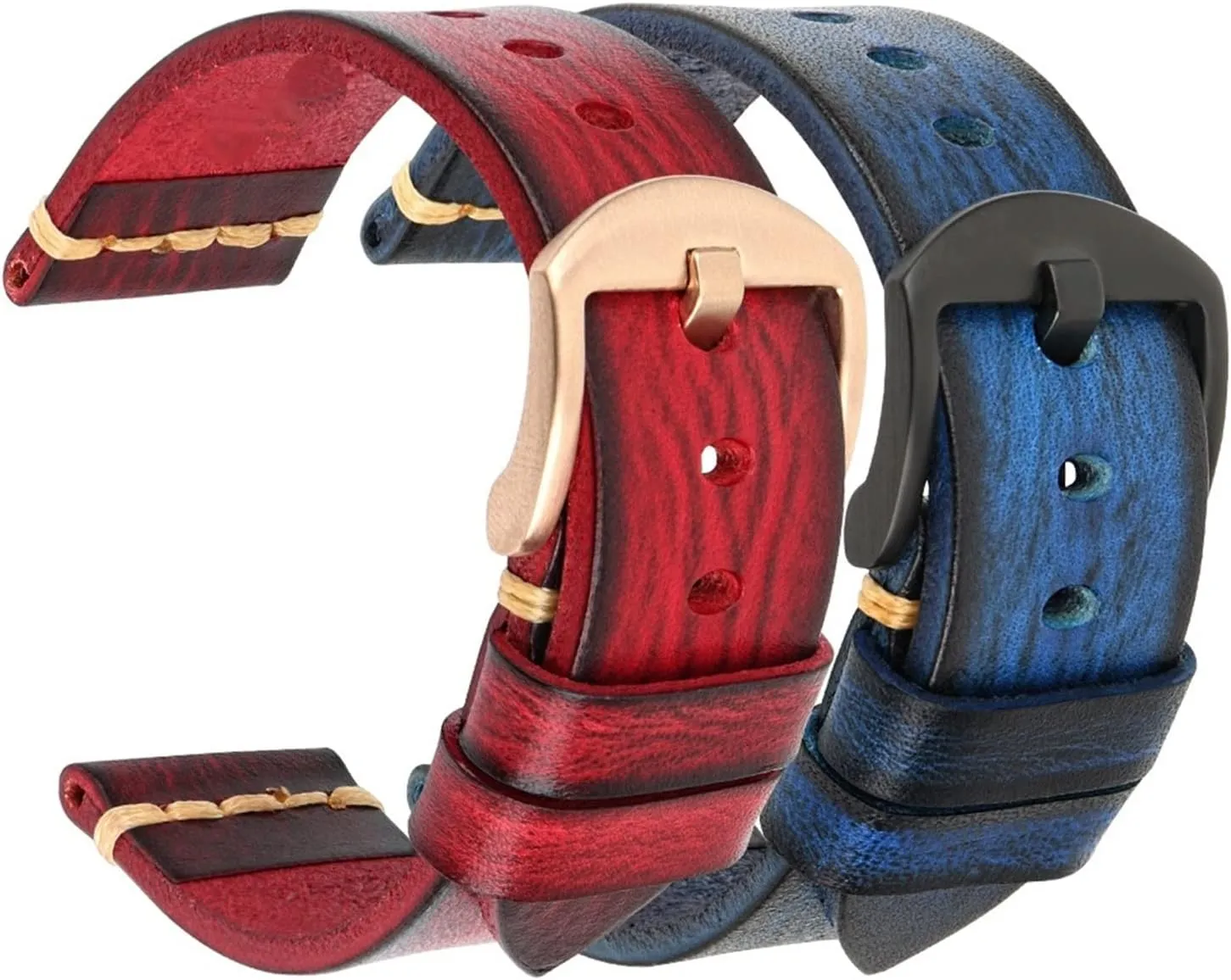 CAREG Handmade Watch Band 20mm 22mm Cow Leather Watch Strap Vintage Watchband With Stainless Steel Buckle Compatible With Panerai Fossil Durable