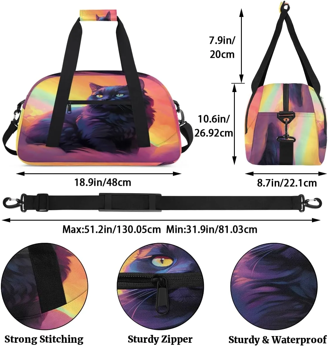 Cat and Feather Kids Overnighter Duffel Bags for Boys, Carry-On Size Sports Gym Bag with Front Zipper Pocket for School Practice or Overnight Travel Weekender Sleepover Tote Bag