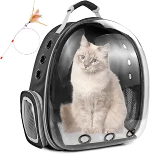 Cat Backpack,Pet Bubble Carrier Backpack Airline Approved,Cat Bookbag with Cat Toy,Small Animal Travel Carrying Bag for Puppy Dog Kitten Bunny Bird Chicken Guinea Pig with Hiking Walking Outdoor Use