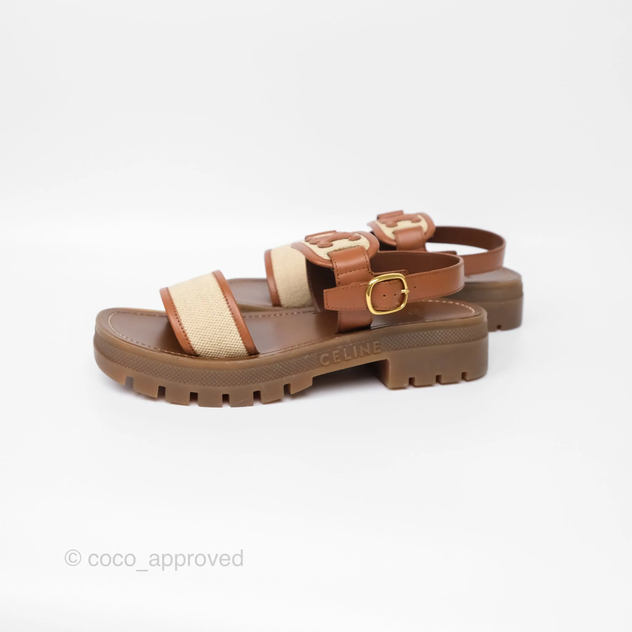 Celine Clea Triomphe Sandals Calfskin Vegetal Tanning & Canvas Size 36