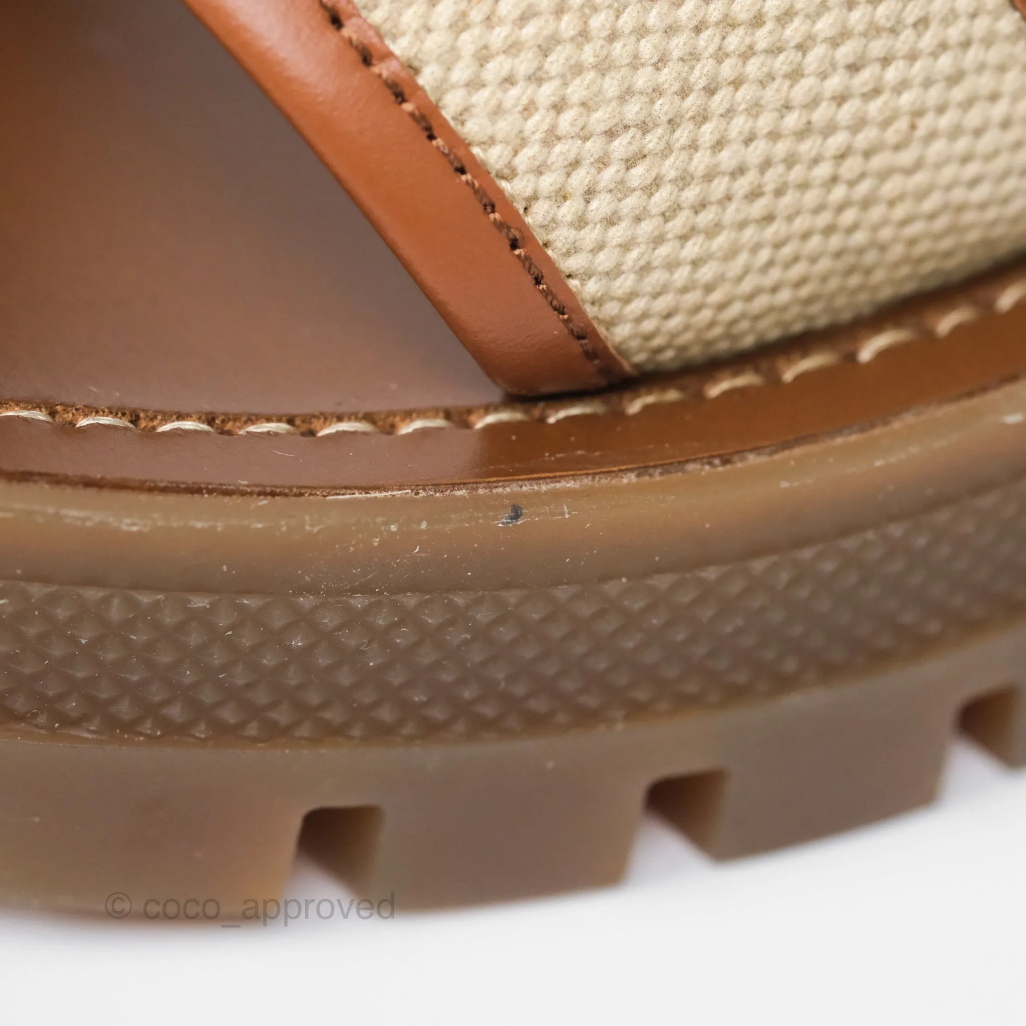 Celine Clea Triomphe Sandals Calfskin Vegetal Tanning & Canvas Size 36