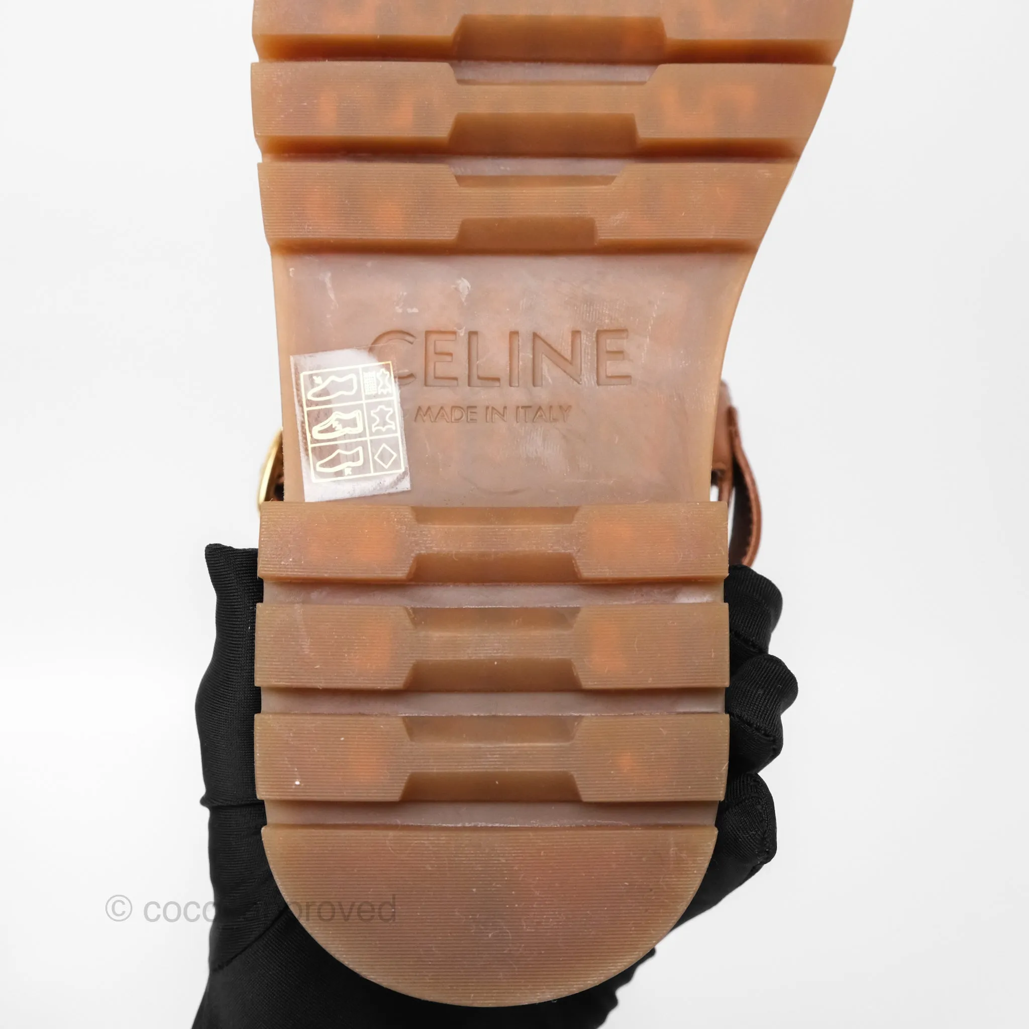 Celine Clea Triomphe Sandals Calfskin Vegetal Tanning & Canvas Size 36