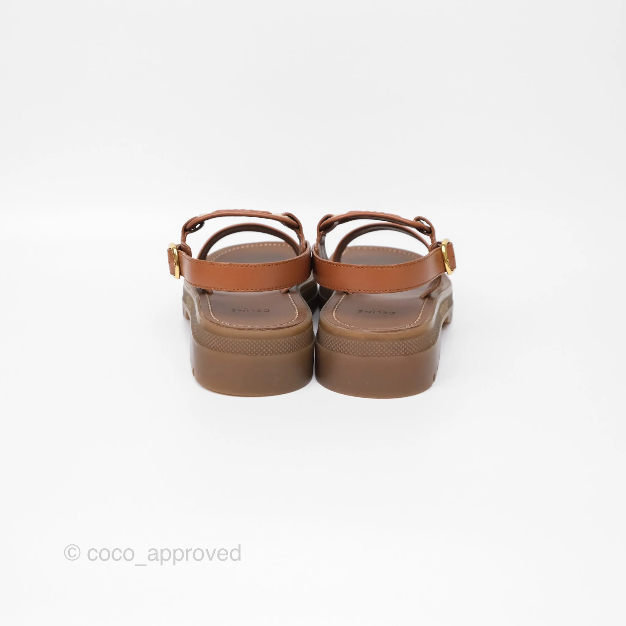 Celine Clea Triomphe Sandals Calfskin Vegetal Tanning & Canvas Size 36