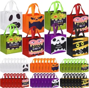 Chapou 120 Pcs Halloween Tote Bags Bulk Treat Gift Candy Goodie Bags with Handles Multifunctional Non Woven for Halloween Party Give Away