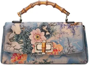 Cheongsam Leather Handbag Vintage Print Women Bag Handmade Elegan Ladies Shoulder & Crossbody Bags Bags (Color : OneColor)
