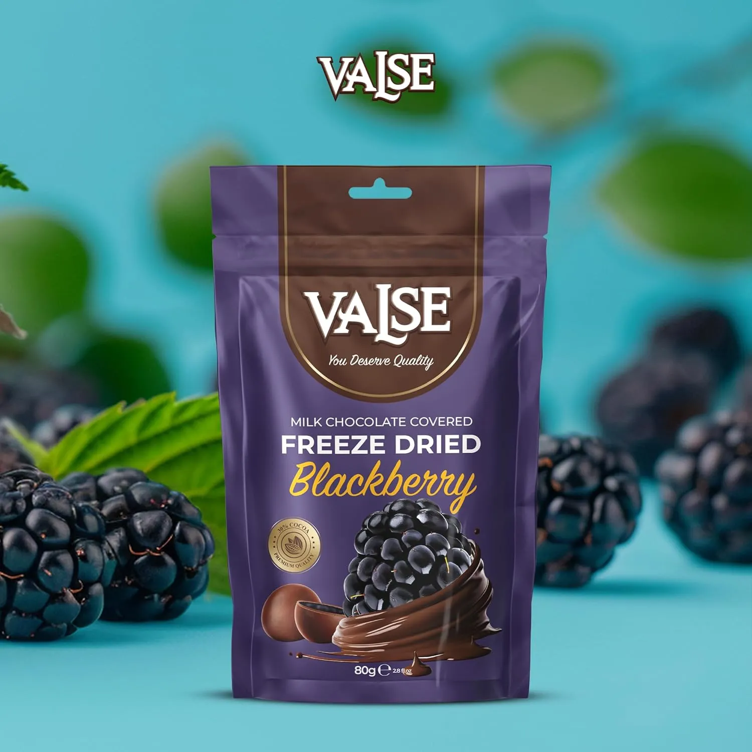 Chocolate Covered Blackberries, Milk Chocolate Covered Freeze Dried Blackberries, 2.8 oz Chocolate Covered Fruit, Chocolate Dipped Blackberries (Mini, Blackberry)