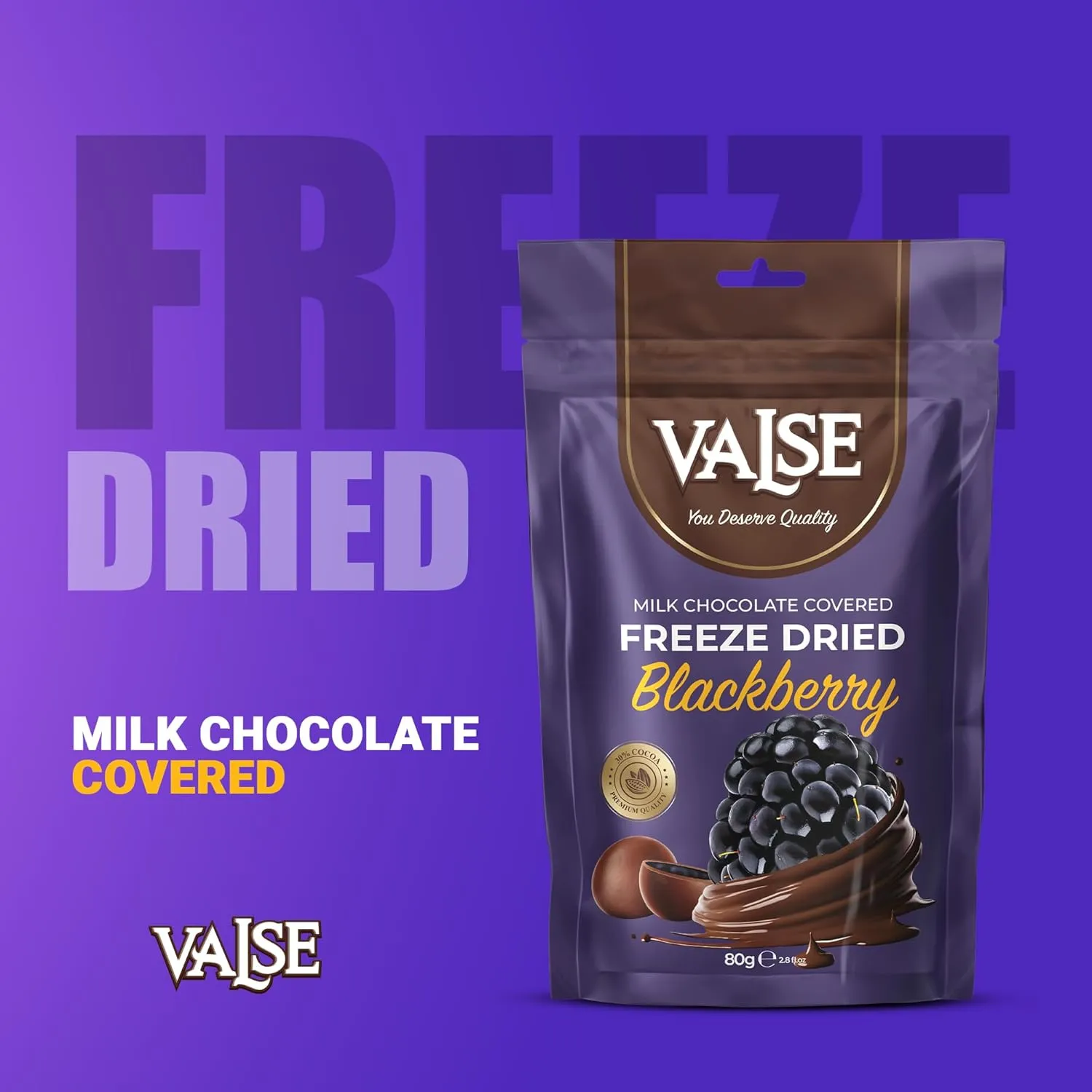 Chocolate Covered Blackberries, Milk Chocolate Covered Freeze Dried Blackberries, 2.8 oz Chocolate Covered Fruit, Chocolate Dipped Blackberries (Mini, Blackberry)