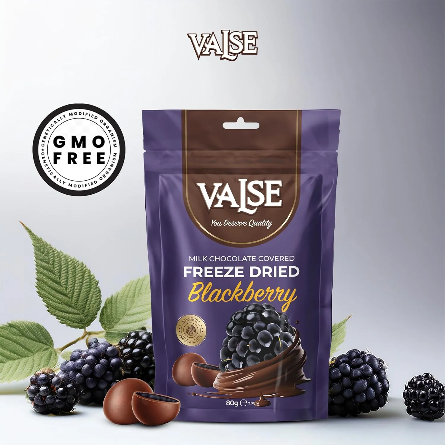Chocolate Covered Blackberries, Milk Chocolate Covered Freeze Dried Blackberries, 2.8 oz Chocolate Covered Fruit, Chocolate Dipped Blackberries (Mini, Blackberry)