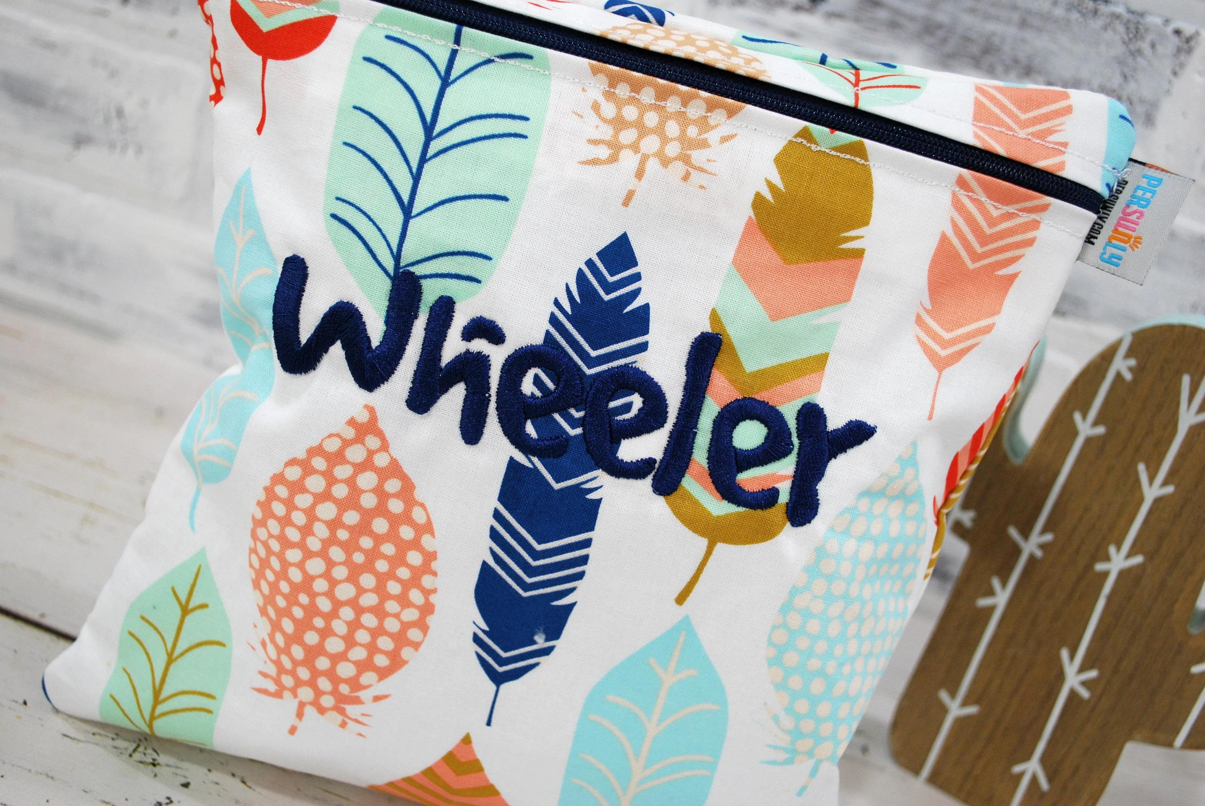 CLEARANCE Boho Feather Food Safe Personalized Reusable Bag