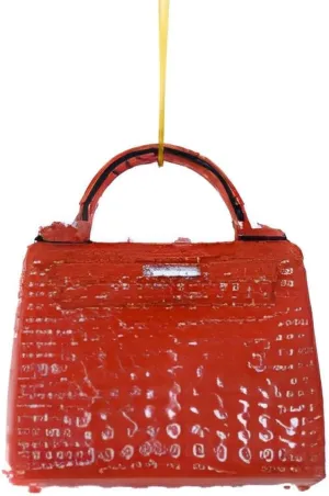 Cody Foster & Co Red Alligator Luxury Handbag Ornament, Detailed Glass Decoration, Fashion-Inspired Festive Accent, 3 inches