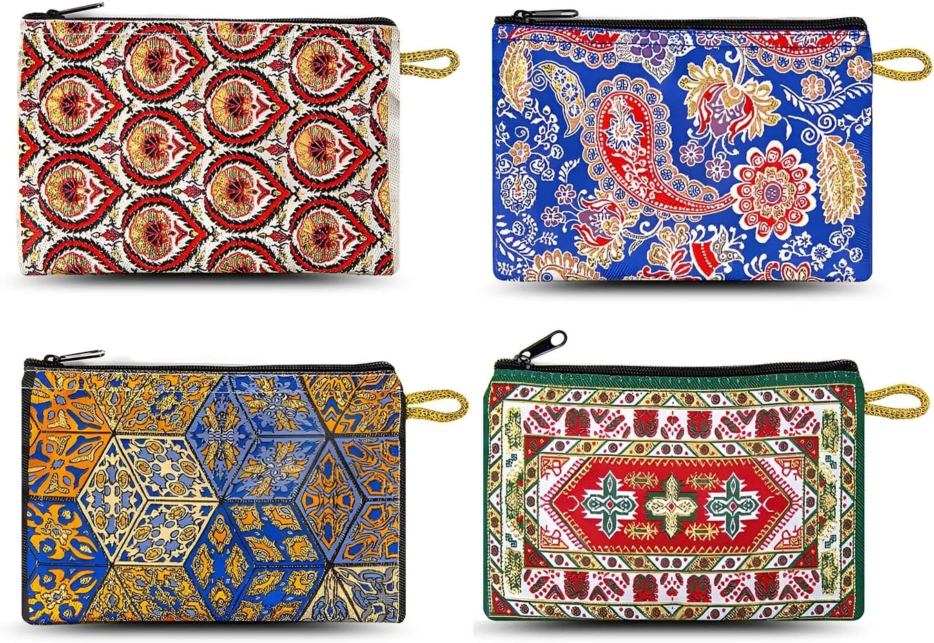 Coin Purse Authentic Patterned Versatile Purse Woven Zipper Pouch Keyring Pouch Coin Wallet Hip Purse Women Makeup Wallet (Set 02)