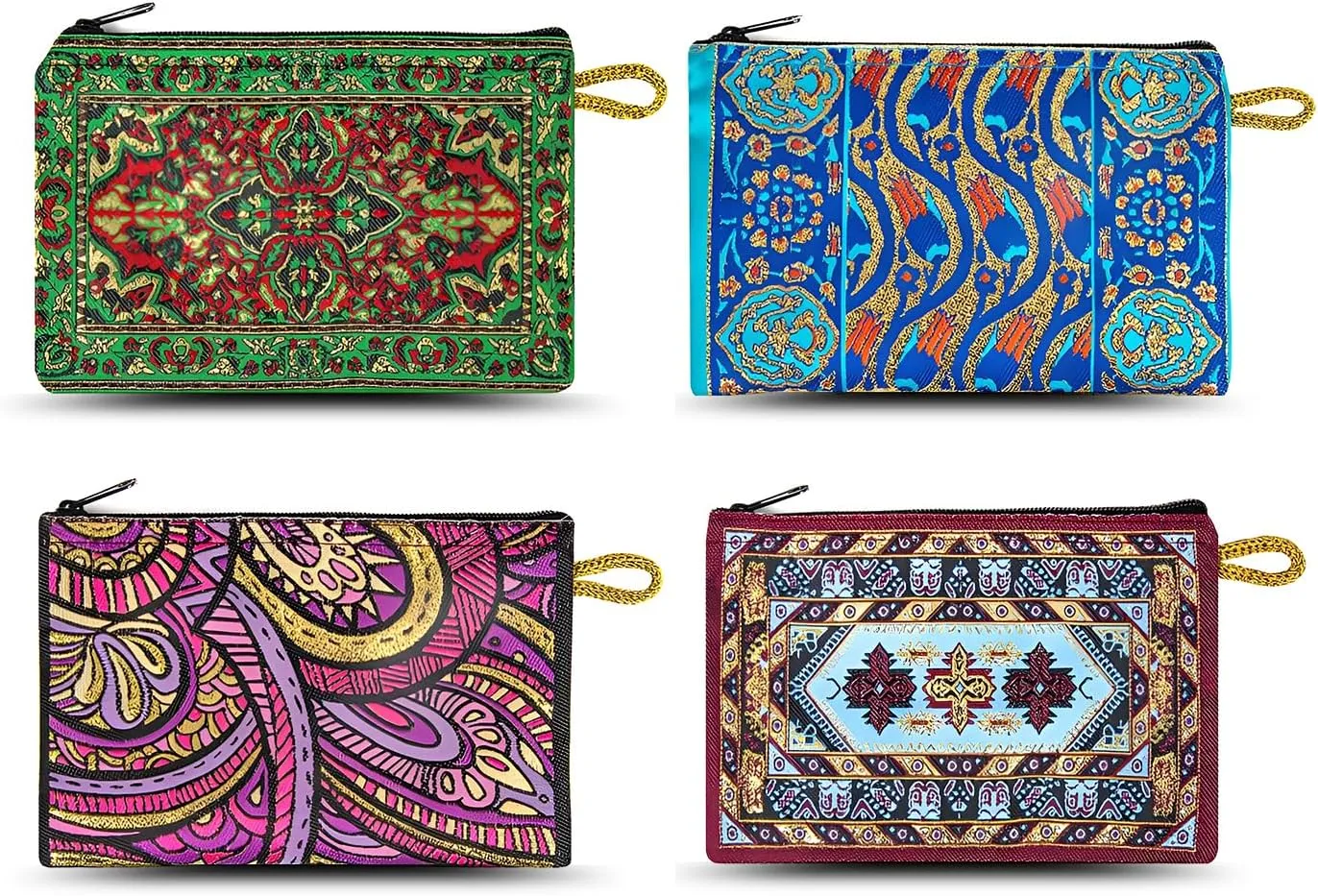 Coin Purse Authentic Patterned Versatile Purse Woven Zipper Pouch Keyring Pouch Coin Wallet Hip Purse Women Makeup Wallet (Set 07)