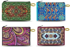 Coin Purse Authentic Patterned Versatile Purse Woven Zipper Pouch Keyring Pouch Coin Wallet Hip Purse Women Makeup Wallet (Set 07)