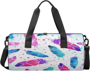 Colored Feather Sports Gym Bag Workout Lightweight Duffel Bags Shoulder Weekender Bag Travel Duffel Bag for Men and Women(Boho Feather)