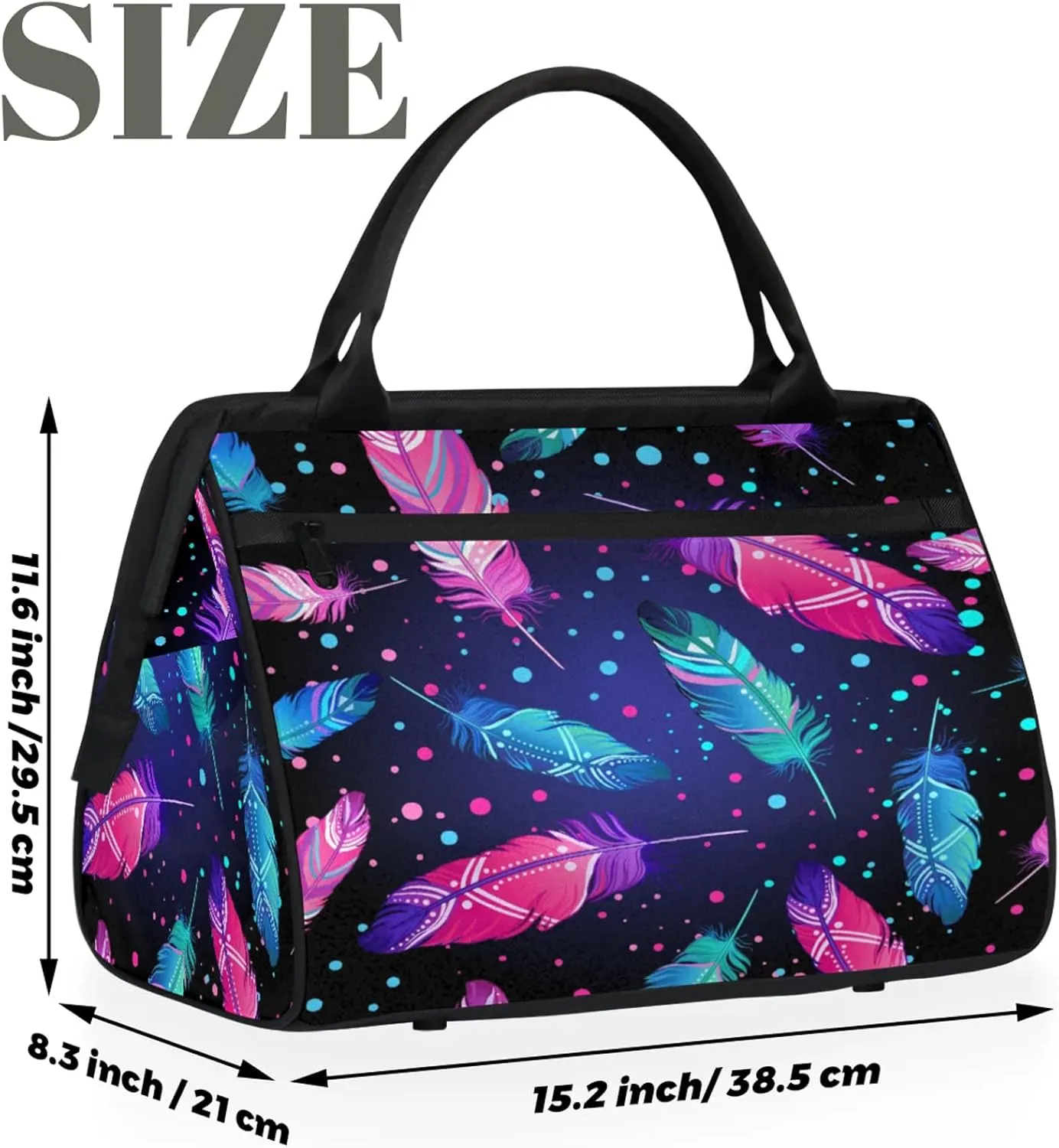 Colorful Abstract Feather Travel Duffel Bag Gym Tote Bag for Women Men Waterproof Weekend Overnight Bag Carry On Tote Luggage with Pocket Personal Item Bags Sports Bag fit Travel Sports Gym Yoga
