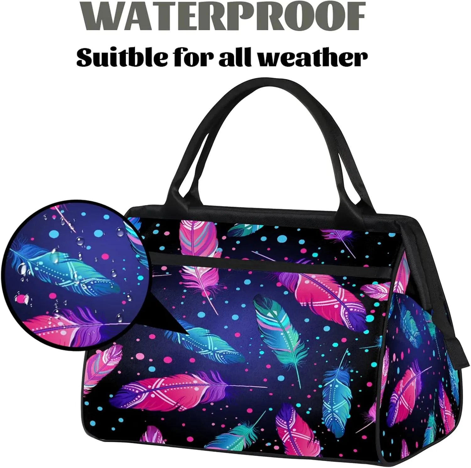 Colorful Abstract Feather Travel Duffel Bag Gym Tote Bag for Women Men Waterproof Weekend Overnight Bag Carry On Tote Luggage with Pocket Personal Item Bags Sports Bag fit Travel Sports Gym Yoga