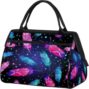 Colorful Abstract Feather Travel Duffel Bag Gym Tote Bag for Women Men Waterproof Weekend Overnight Bag Carry On Tote Luggage with Pocket Personal Item Bags Sports Bag fit Travel Sports Gym Yoga