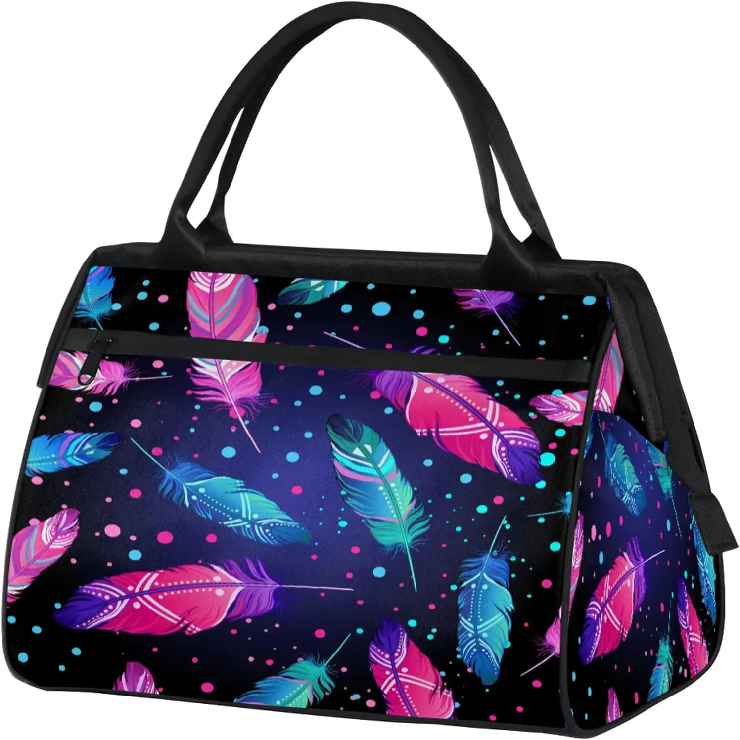 Colorful Abstract Feather Travel Duffel Bag Gym Tote Bag for Women Men Waterproof Weekend Overnight Bag Carry On Tote Luggage with Pocket Personal Item Bags Sports Bag fit Travel Sports Gym Yoga