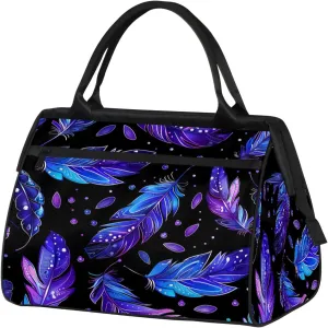 Colorful Black Feather Large Travel Duffel Bag Gym Tote Bag for Women Men Waterproof Weekend Overnight Bag Carry On Tote Luggage with Pocket Personal Item Bags Sports Bag fit Travel Sports Gym Yoga