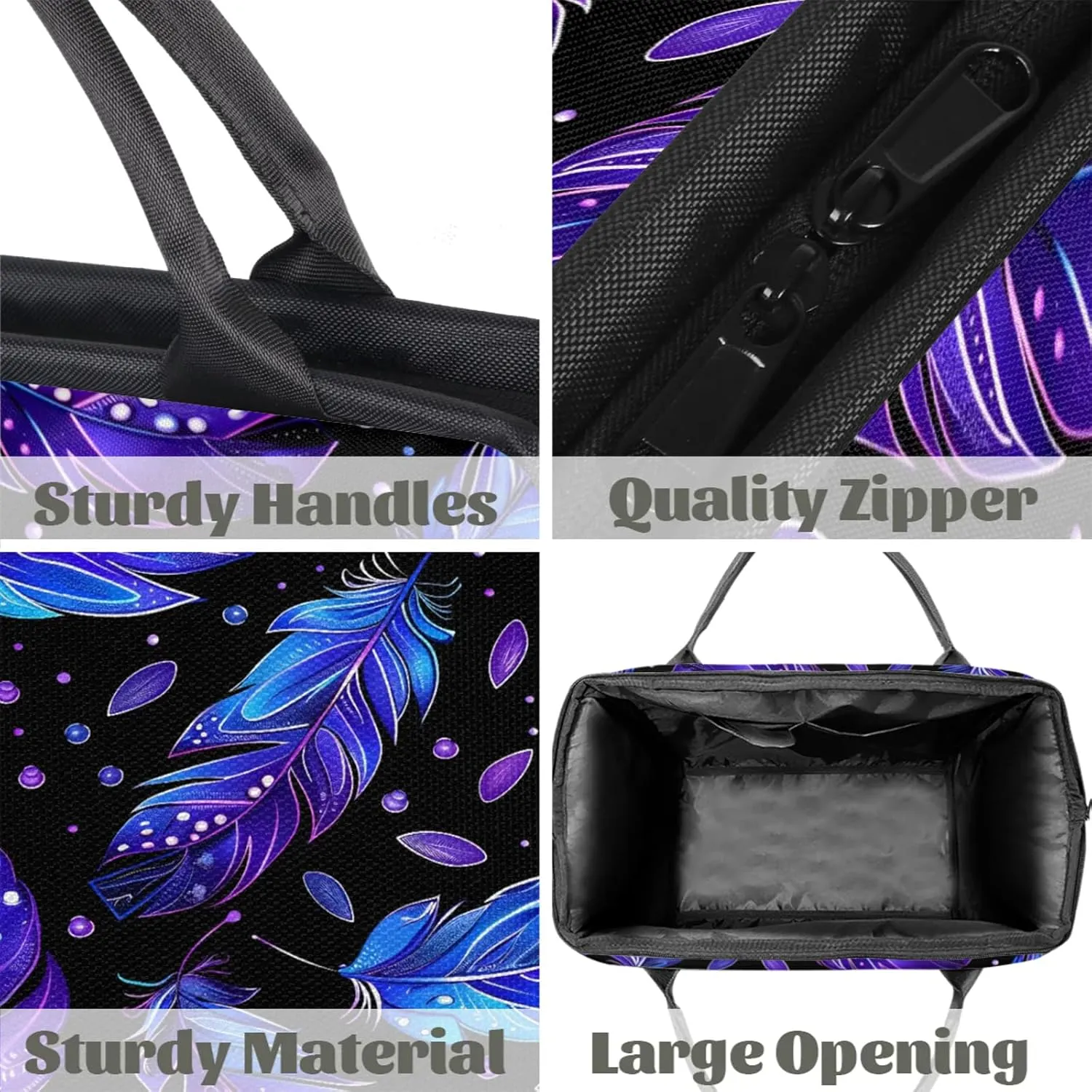 Colorful Black Feather Large Travel Duffel Bag Gym Tote Bag for Women Men Waterproof Weekend Overnight Bag Carry On Tote Luggage with Pocket Personal Item Bags Sports Bag fit Travel Sports Gym Yoga