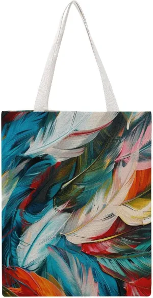 Colorful Feather Pattern Handbags Portable Shoulder Bag Canvas Tote Bag Unisex for Work Hiking Gym Gift