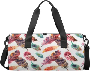 Colorful Feather Travel Duffel Bag Boho Feather Sports Gym Bag Men Women Sports Travel Luggage Bag 17.6”×9”×9 “ Duffel Bag Weekend Overnight Gym Bag Nvenient For Carrying
