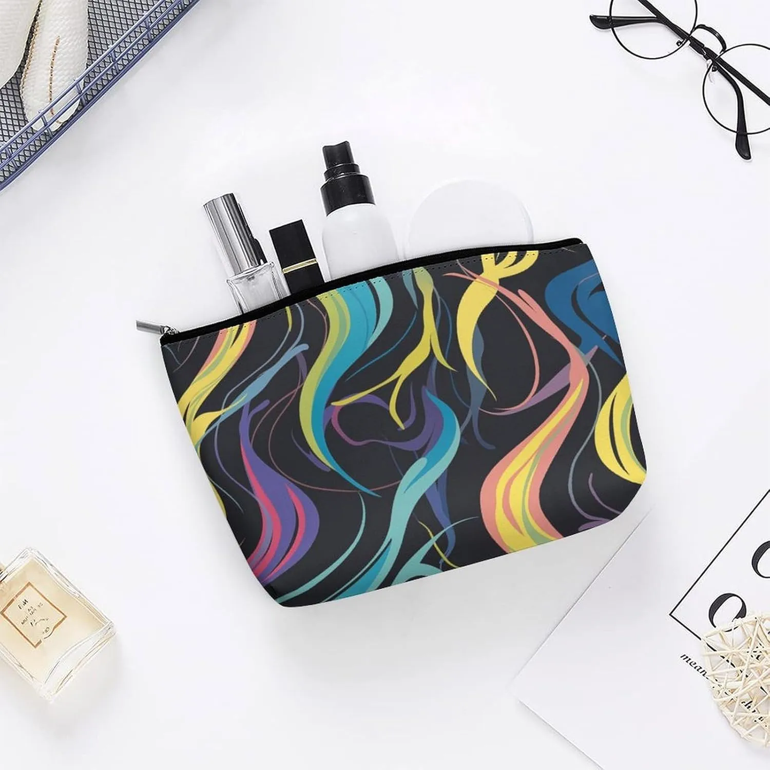 Colourful Feather Makeup Bag for Women Wide-Open Cosmetic Bag Travel Cosmetic Tote Bag Octopus Tentacle Toiletry Bag for Toiletry Bag Toiletries Accessories