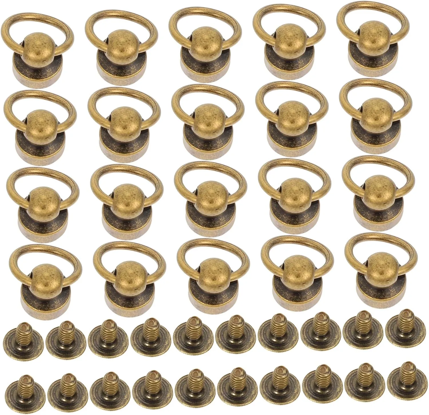 COOPHYA 20 Sets Belt Ring Monk Head Buckle Circle Purse Leathercraft Screws Nail Fastener D Rings for Purses Buttons for Crafts Round Head Rivet with Ring DIY Rivets Copper