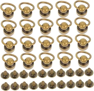 COOPHYA 20 Sets Belt Ring Monk Head Buckle Circle Purse Leathercraft Screws Nail Fastener D Rings for Purses Buttons for Crafts Round Head Rivet with Ring DIY Rivets Copper