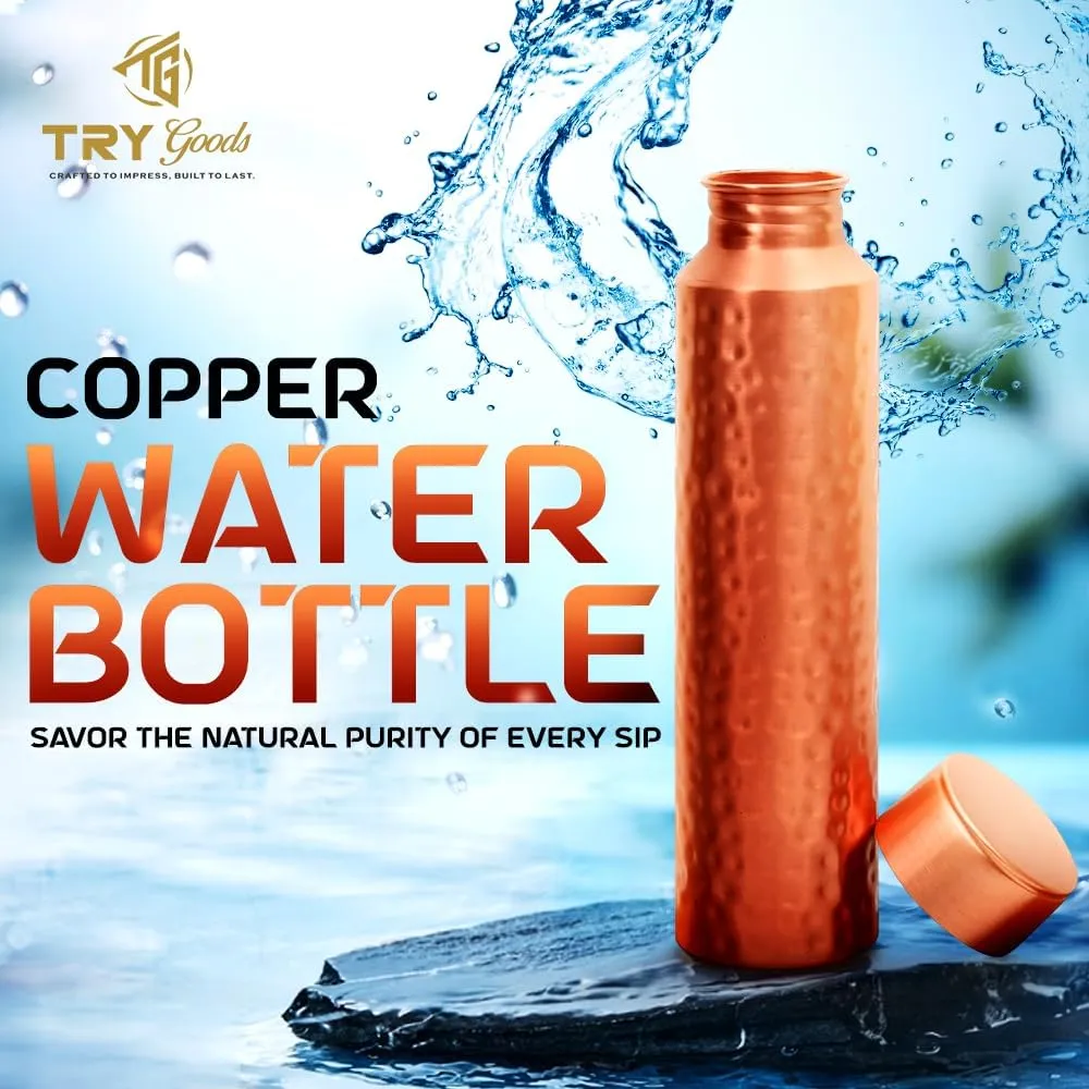 Copper Water Bottle 37.2 OZ/1.1 L Large Capacity Handmade Hammered Pure Copper Bottle for Drinking with Health Benefit Leak Proof Durable Easy to Carry Ideal for Home Travel Office Use