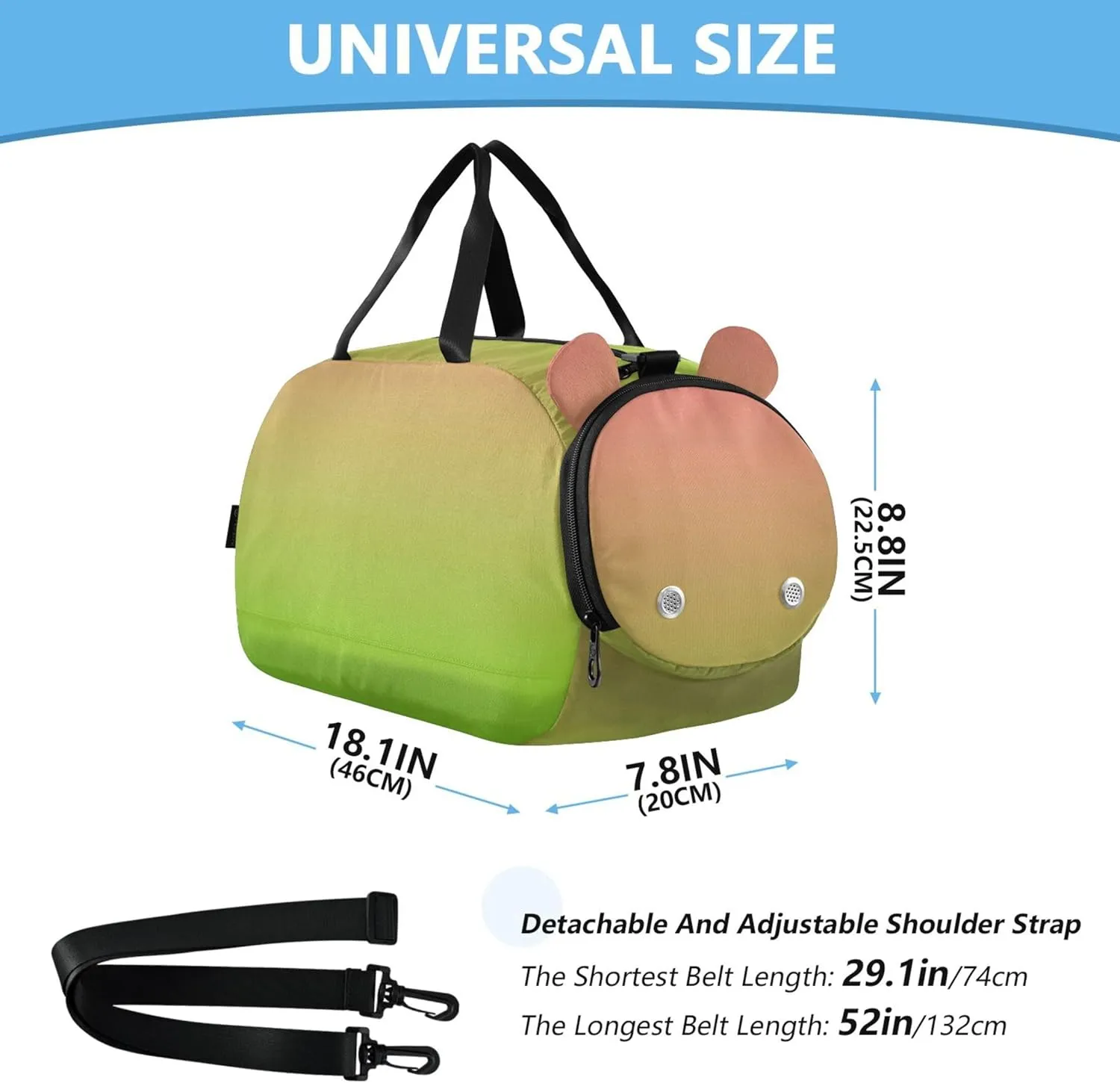 Coral Pink Bright Green Gradient Girls Tote Duffle Bags Travel Overnight Bags Toddler Carry on Duffel Bag Boy Kids Dance Duffle