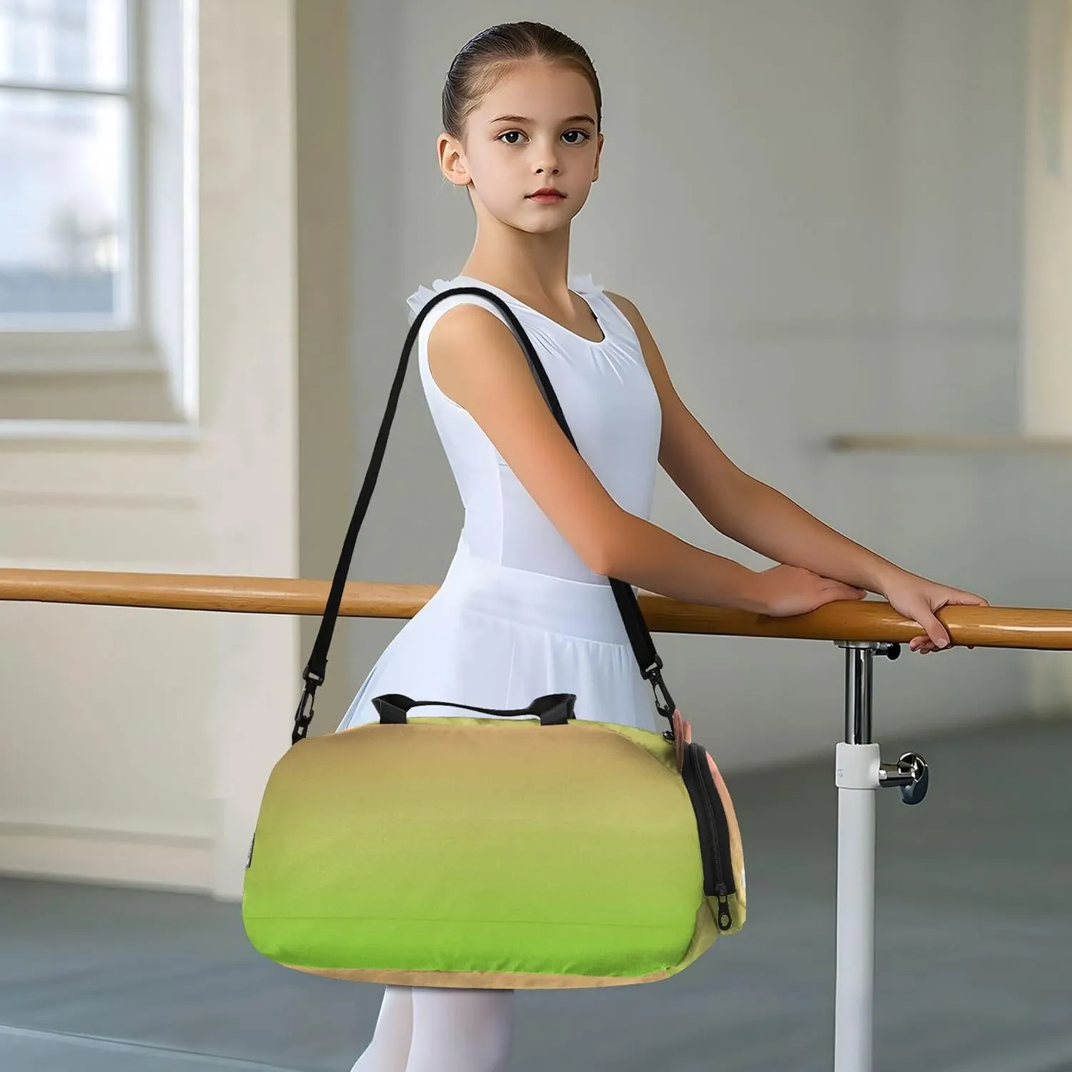 Coral Pink Bright Green Gradient Girls Tote Duffle Bags Travel Overnight Bags Toddler Carry on Duffel Bag Boy Kids Dance Duffle