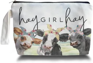 Cow Makeup Bag, Cow Print Western Makeup Bag, Cow Western Themed Gifts for Girls Mom Women, Cosmetic Travel Bags for Women