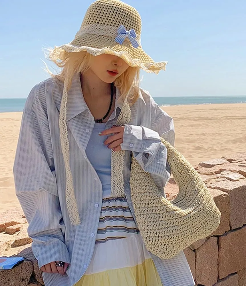 Crescent Straw Handbag for Women Straw Summer Beach Tote Handbag Vacation Shoulder Purses Raffia Woven Hobo Bag Clutch