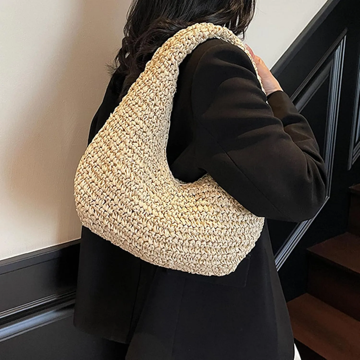 Crescent Straw Shoulder Handbag for Women Summer Beach Tote Raffia Woven Purse Hobo Underarm Bag 2025
