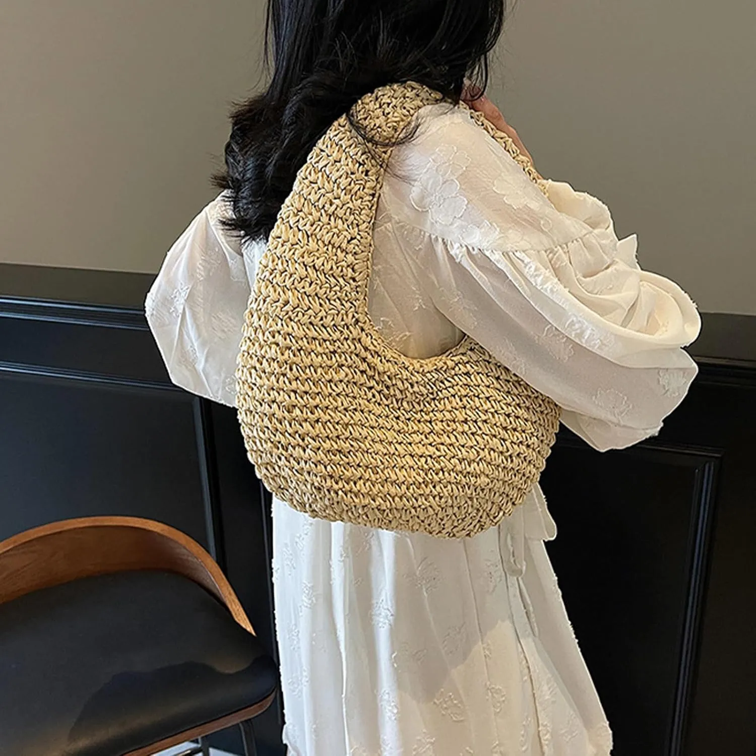 Crescent Straw Shoulder Handbag for Women Summer Beach Tote Raffia Woven Purse Hobo Underarm Bag 2025