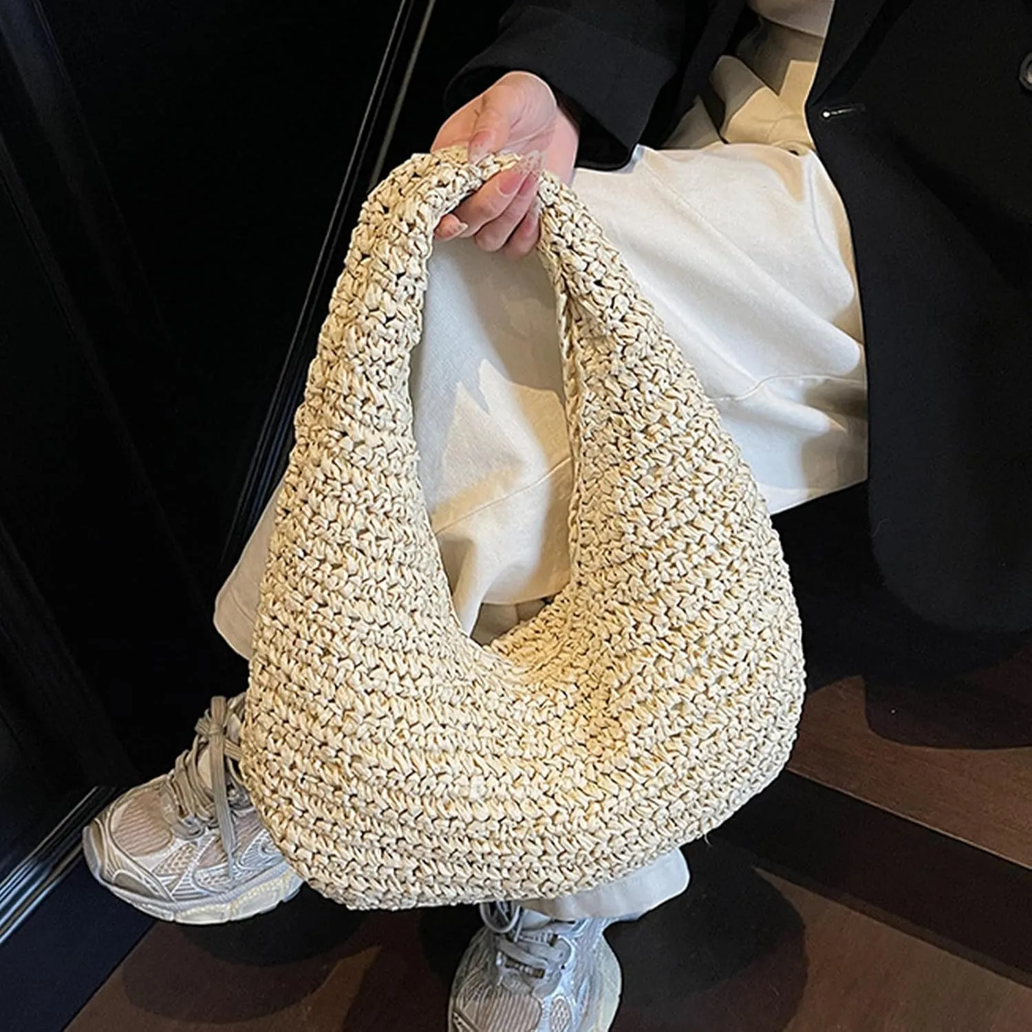Crescent Straw Shoulder Handbag for Women Summer Beach Tote Raffia Woven Purse Hobo Underarm Bag 2025
