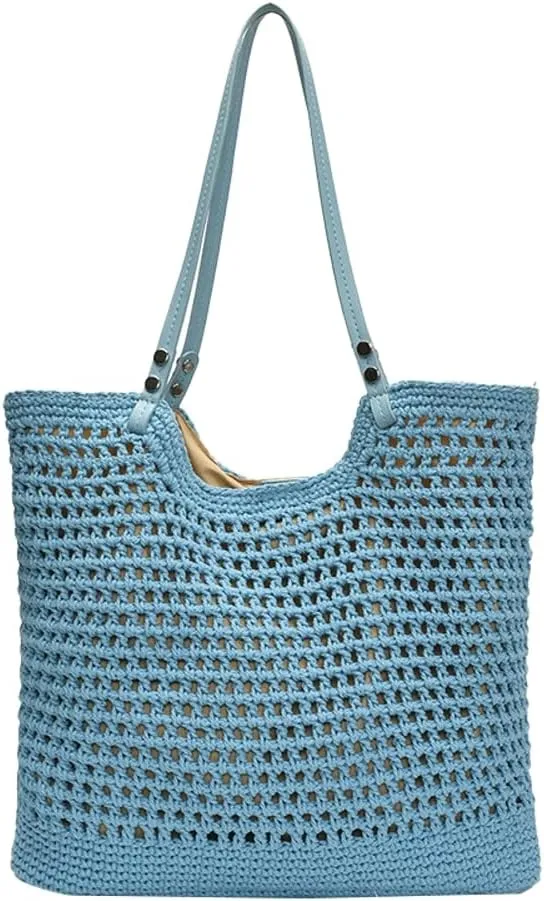 Crochet Mesh Boho Bag Straw Cross Body Purses Women Knit Woven Shoulder Tote Hobo Bags Summer Beach Handbag 2025