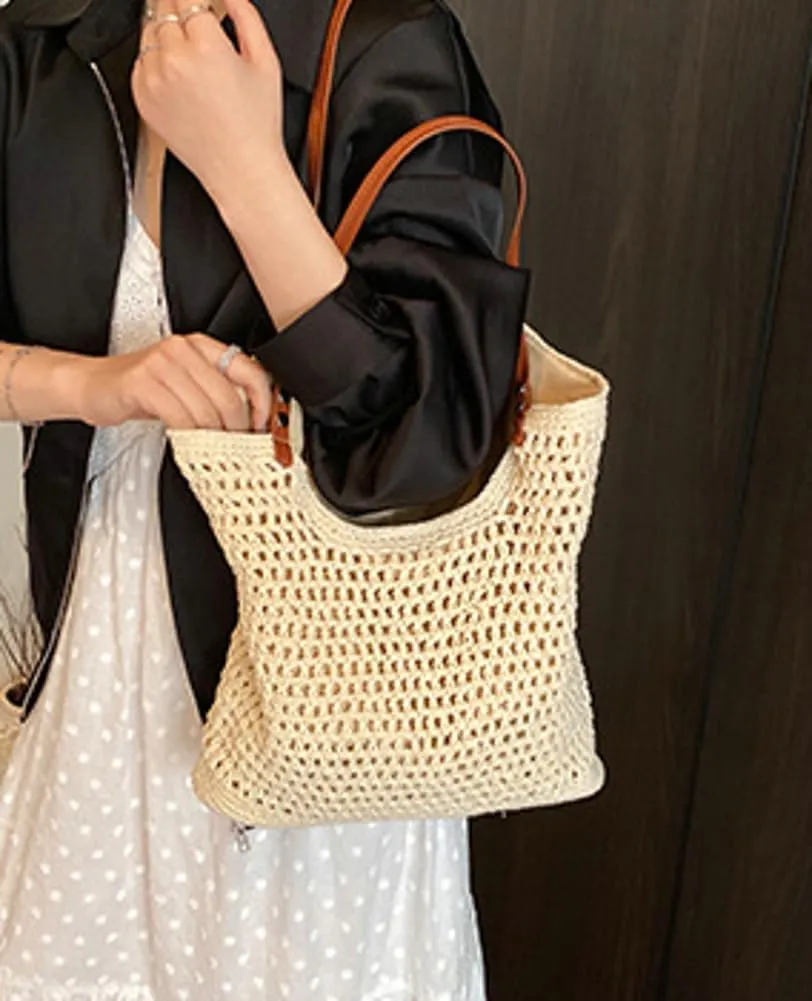 Crochet Mesh Boho Bag Straw Cross Body Purses Women Knit Woven Shoulder Tote Hobo Bags Summer Beach Handbag 2025