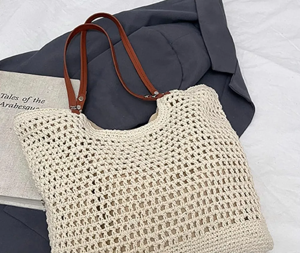 Crochet Mesh Boho Bag Straw Cross Body Purses Women Knit Woven Shoulder Tote Hobo Bags Summer Beach Handbag 2025