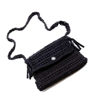 CROCHET SHOULDER BAG, Hand Knitted Shoulder Bag, Envelope Crochet Bag, Shoulder Bag, Handmade Bag, Black Wool Bag, Luxury Bag