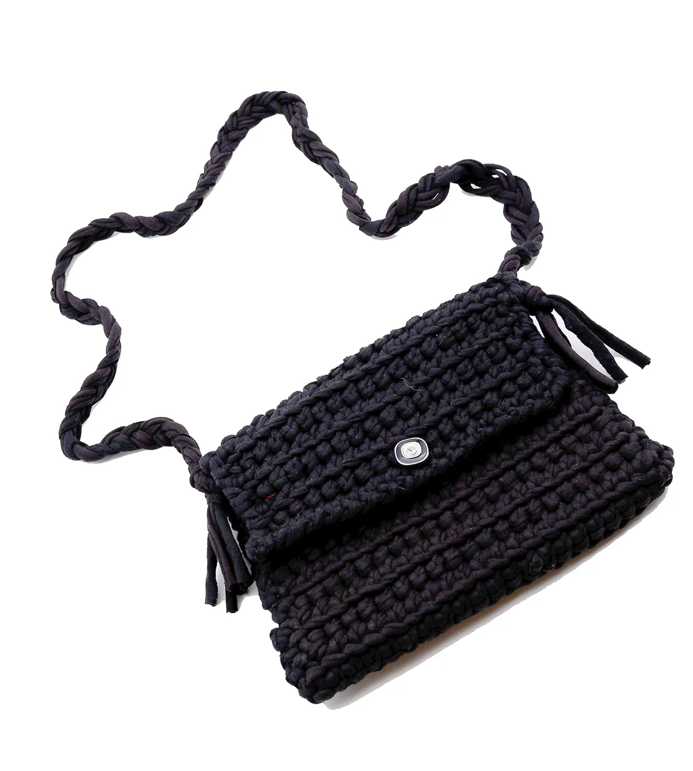 CROCHET SHOULDER BAG, Hand Knitted Shoulder Bag, Envelope Crochet Bag, Shoulder Bag, Handmade Bag, Black Wool Bag, Luxury Bag