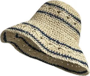Crochet Womens Straw Sun Hat, Foldable Summer Beach Sun Hats, Wide Brim Bucket Hat for Women