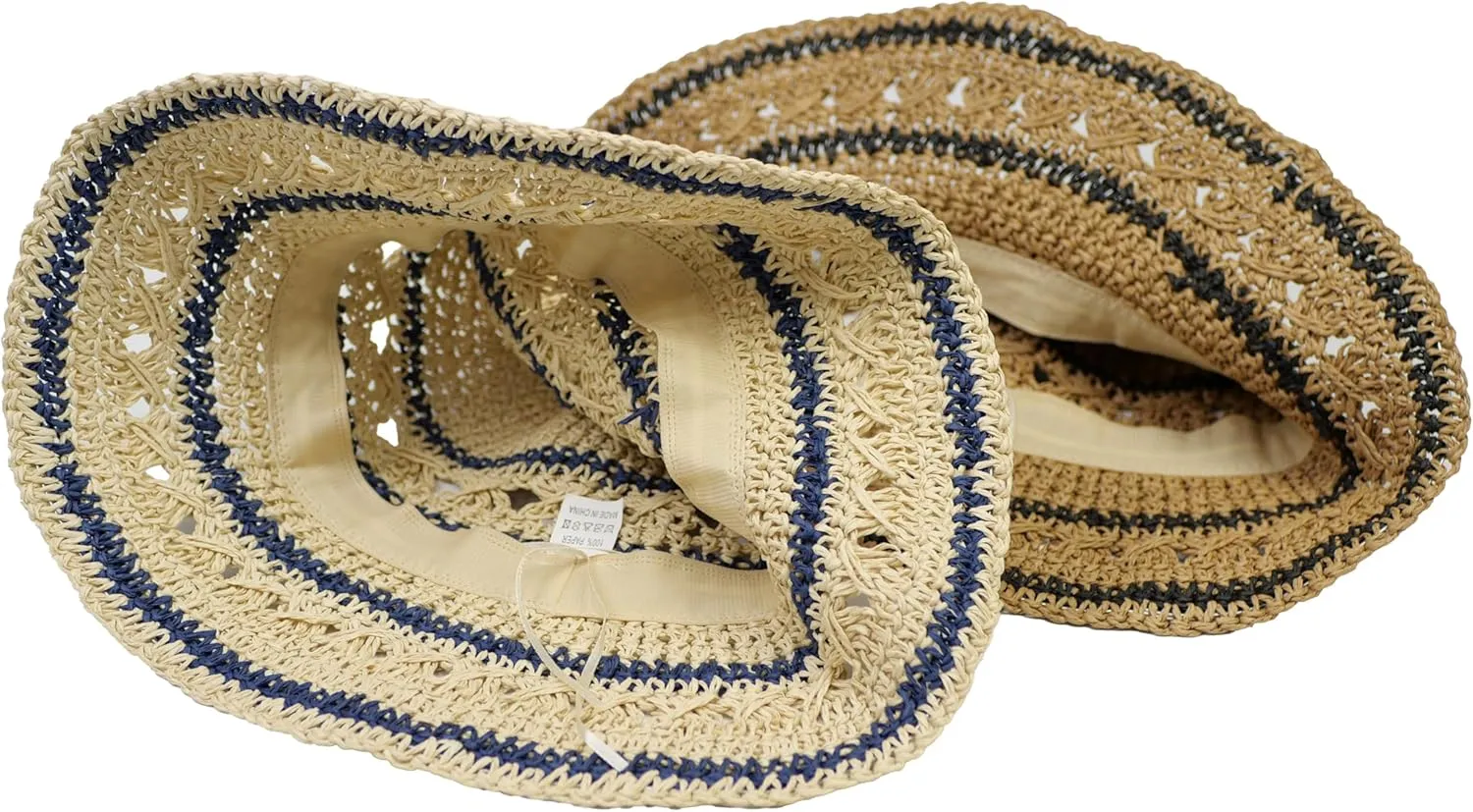 Crochet Womens Straw Sun Hat, Foldable Summer Beach Sun Hats, Wide Brim Bucket Hat for Women