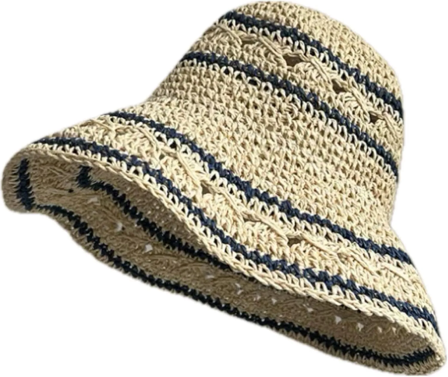 Crochet Womens Straw Sun Hat, Foldable Summer Beach Sun Hats, Wide Brim Bucket Hat for Women